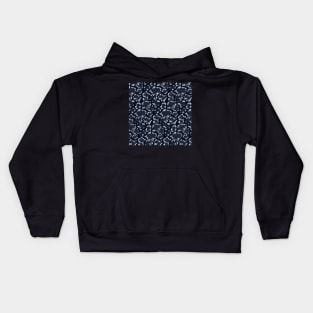 Traditional Japanese Vintage Hydrangea Geometric Floral Pattern in Indigo Navy Kids Hoodie